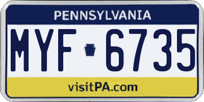 PA license plate MYF6735