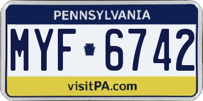 PA license plate MYF6742