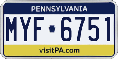 PA license plate MYF6751