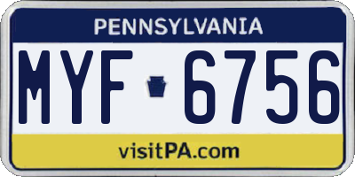 PA license plate MYF6756