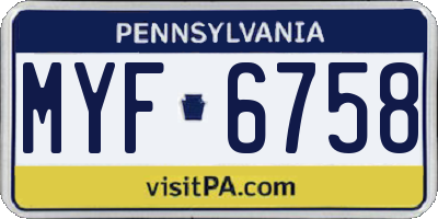PA license plate MYF6758