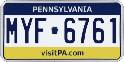 PA license plate MYF6761