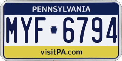 PA license plate MYF6794