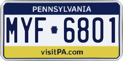 PA license plate MYF6801