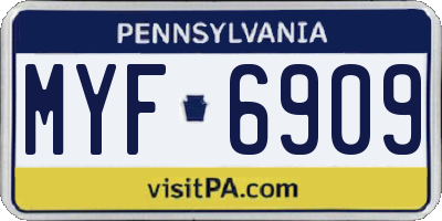 PA license plate MYF6909