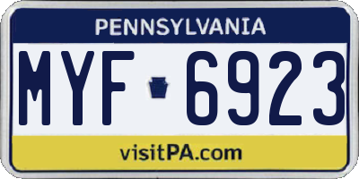 PA license plate MYF6923