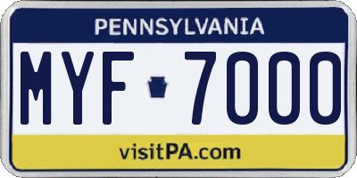 PA license plate MYF7000