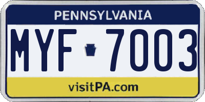 PA license plate MYF7003