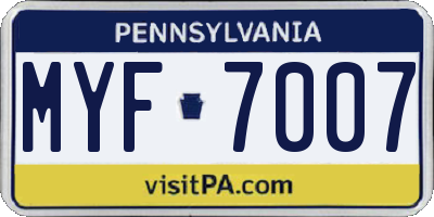 PA license plate MYF7007