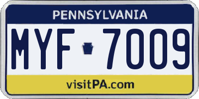 PA license plate MYF7009