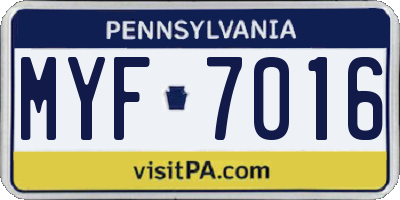 PA license plate MYF7016