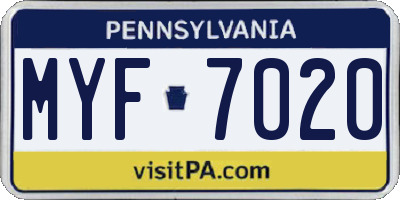 PA license plate MYF7020