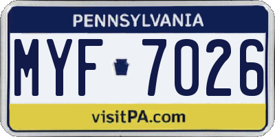 PA license plate MYF7026