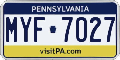 PA license plate MYF7027