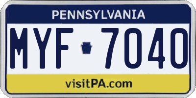 PA license plate MYF7040