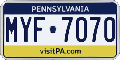 PA license plate MYF7070