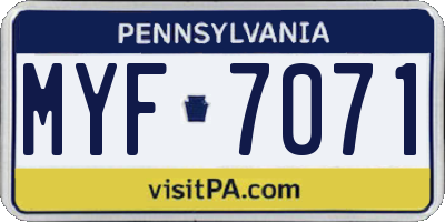 PA license plate MYF7071
