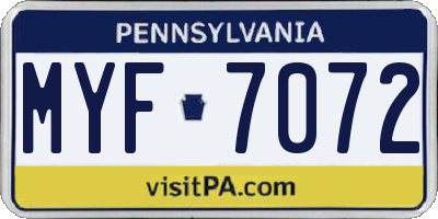PA license plate MYF7072