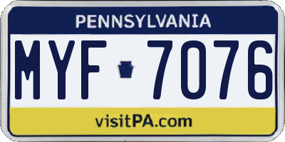 PA license plate MYF7076