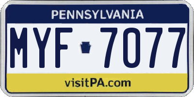 PA license plate MYF7077