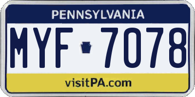 PA license plate MYF7078