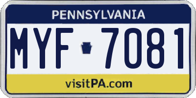 PA license plate MYF7081