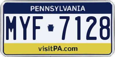 PA license plate MYF7128