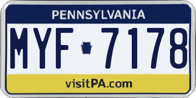 PA license plate MYF7178