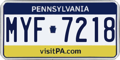 PA license plate MYF7218