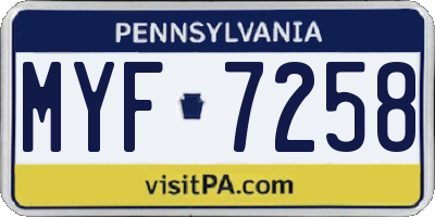 PA license plate MYF7258