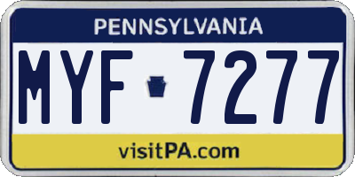 PA license plate MYF7277