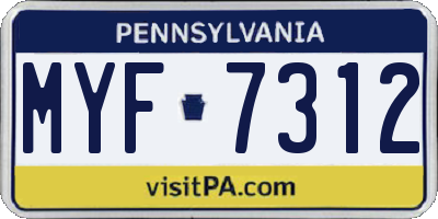 PA license plate MYF7312