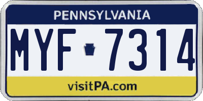 PA license plate MYF7314