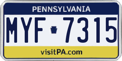 PA license plate MYF7315