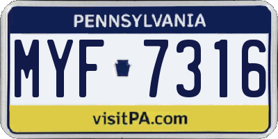 PA license plate MYF7316