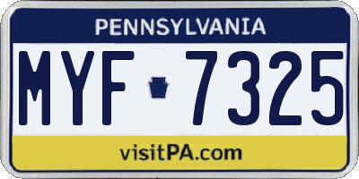 PA license plate MYF7325