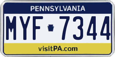 PA license plate MYF7344
