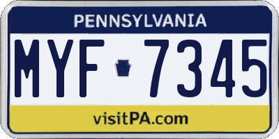 PA license plate MYF7345