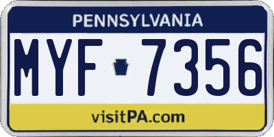 PA license plate MYF7356