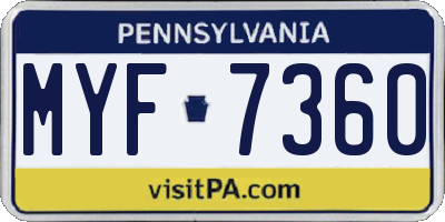 PA license plate MYF7360