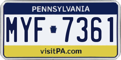 PA license plate MYF7361