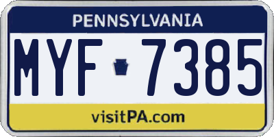 PA license plate MYF7385
