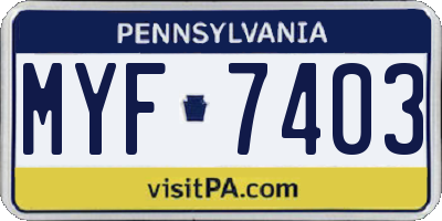 PA license plate MYF7403