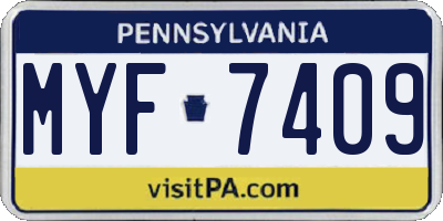 PA license plate MYF7409