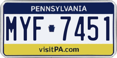 PA license plate MYF7451