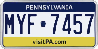 PA license plate MYF7457