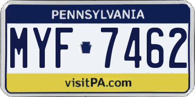 PA license plate MYF7462