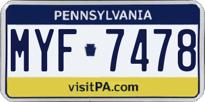 PA license plate MYF7478