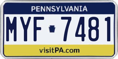 PA license plate MYF7481