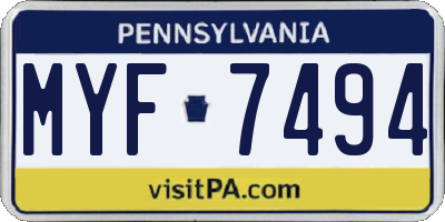 PA license plate MYF7494